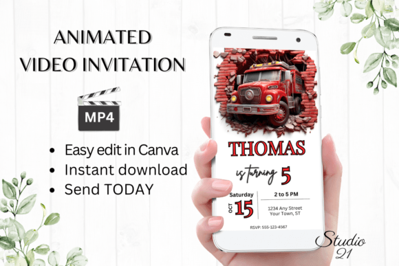 Download Digital Fire Truck Birthday Party Invite - Birthday party Collection