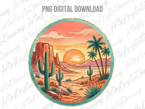 Download Desert Sunset Round Watercolor PNG - Desert Collection