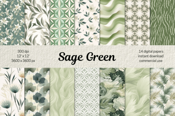 Download Sage Green Botanical Patterns Bundle - Sage Collection