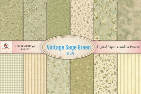 Download Vintage Sage Green Floral Digital Paper - Sage Collection