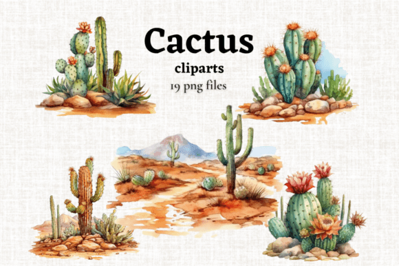 Download Watercolor Desert Cactus Clipart 19 PNGs - Desert Collection
