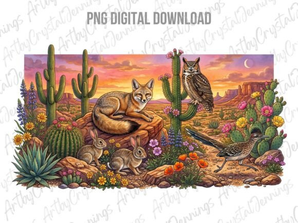 Download Western Desert Wildlife Sunset Scene PNG - Desert Collection